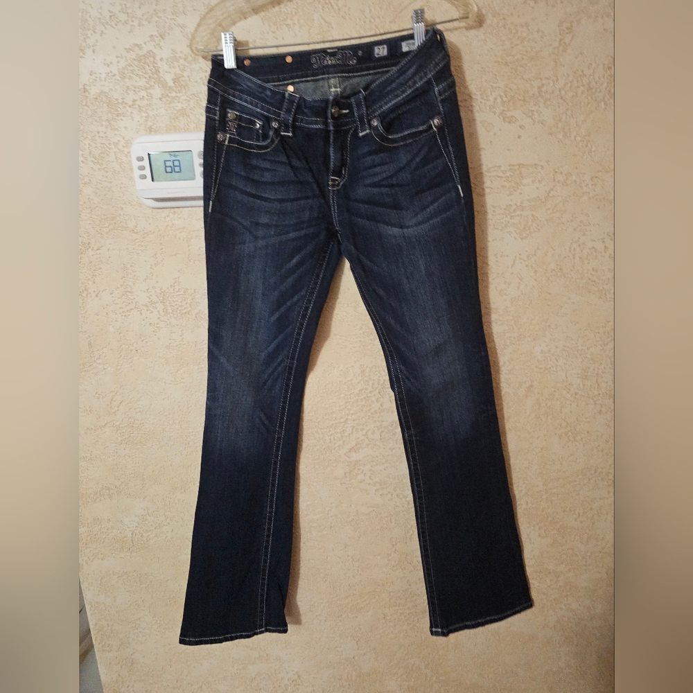 Miss Me Blue Boot Cut Jeans with Classic Indigo Finish, Size 27